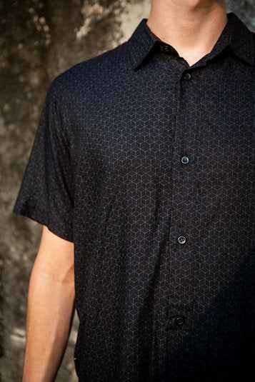 ABSTRACT KNOT | Men's Viscose Shirts | Sacred Geometry Print Black Party Shirt