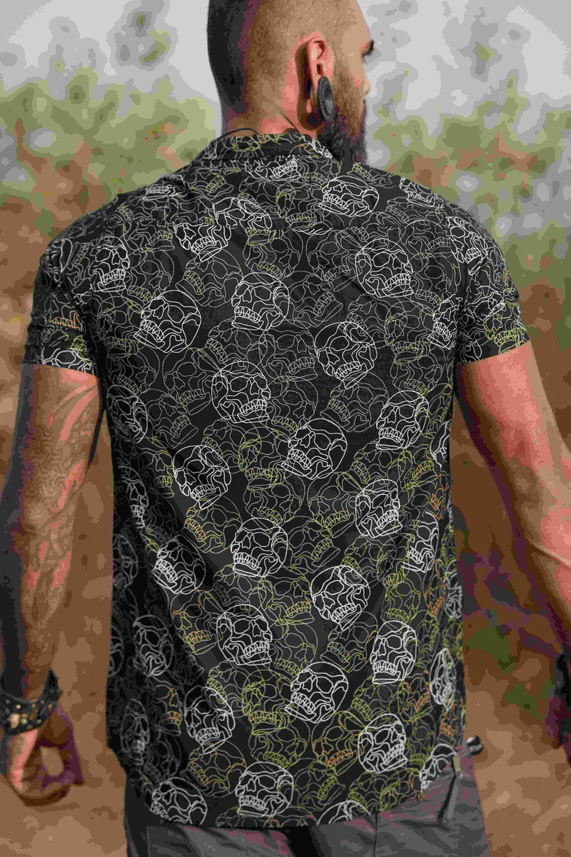 Walla Enterprises men’s viscose shirt – skull design back shot