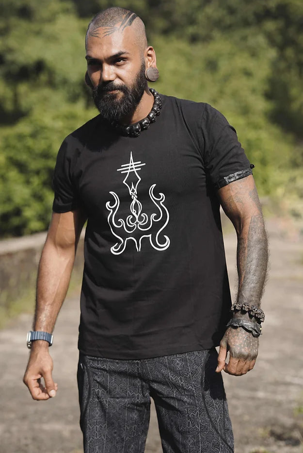 SACRED TRISHUL | Black Men's Psychedelic T-shirts UV Glow