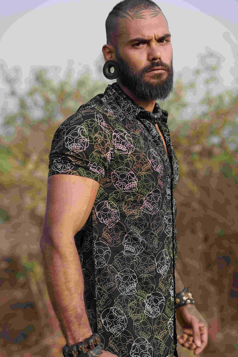 Psychedelic skull printed shirt – Walla artwear side view