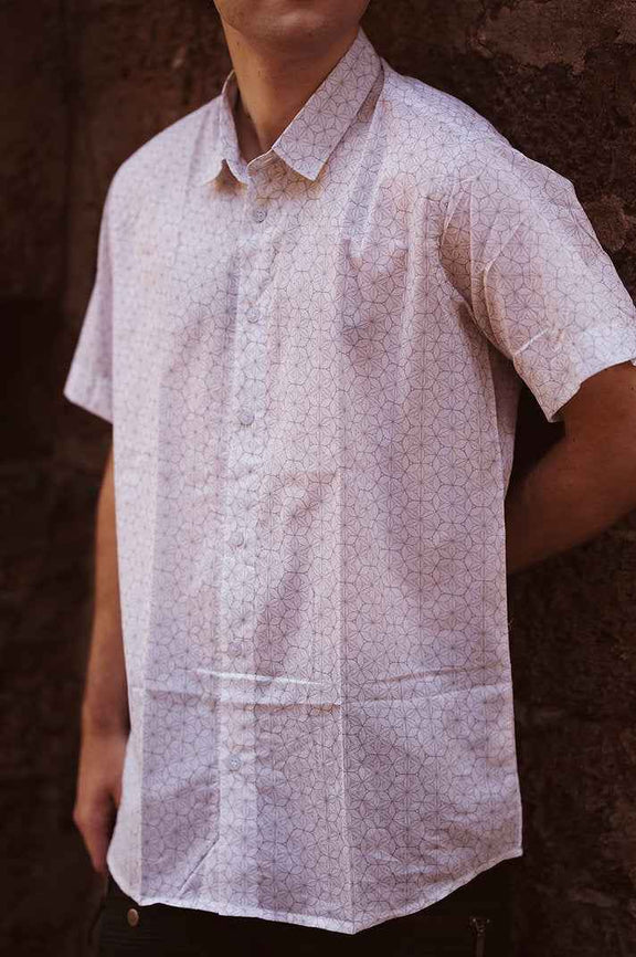 BORROMEAN RINGS - Cotton Men's Short-sleeve Shirt | White Boho Summer Shirt Mens