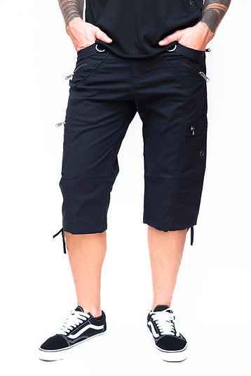 Black NY 3/4 Cargo Shorts | Post-Apocalyptic Steampunk Shorts