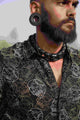 SKULL FIST-Men's Psychedelic Clothing Shirt | Black Viscose Skull Artwear Shirt
