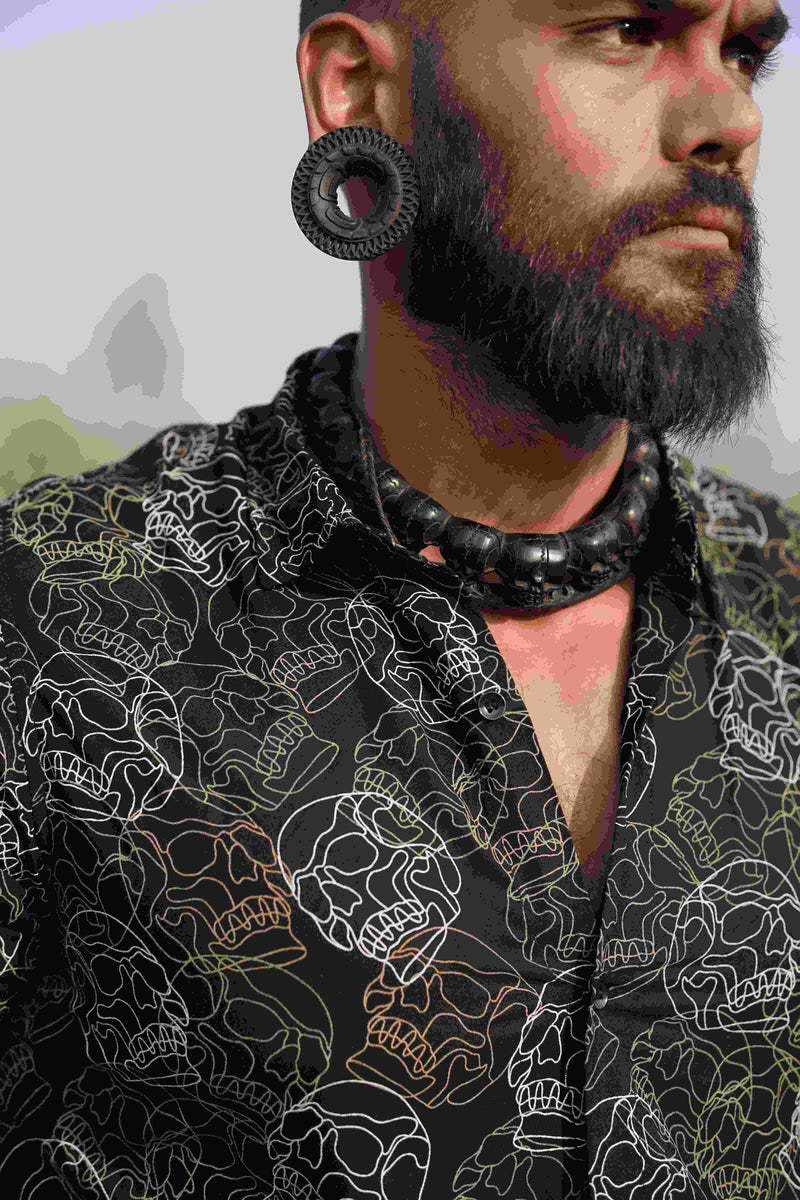 Skull printed shirt in black viscose – front view