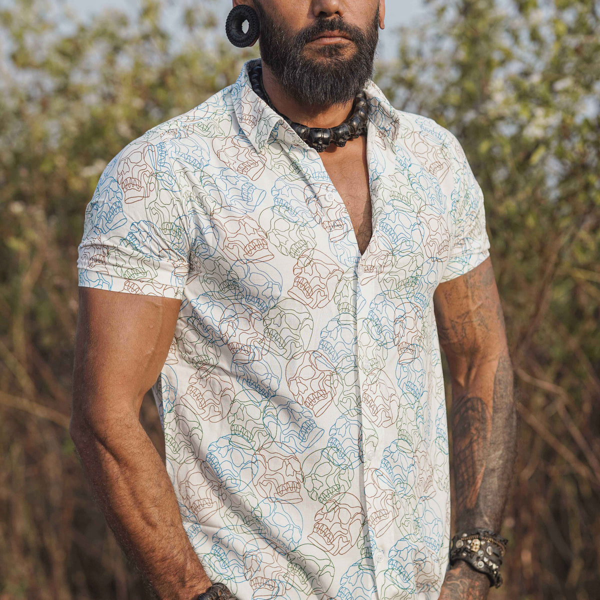 SKULL FIST - White Screenprint Shirt | Men's Viscose Skull Gothic Shirt