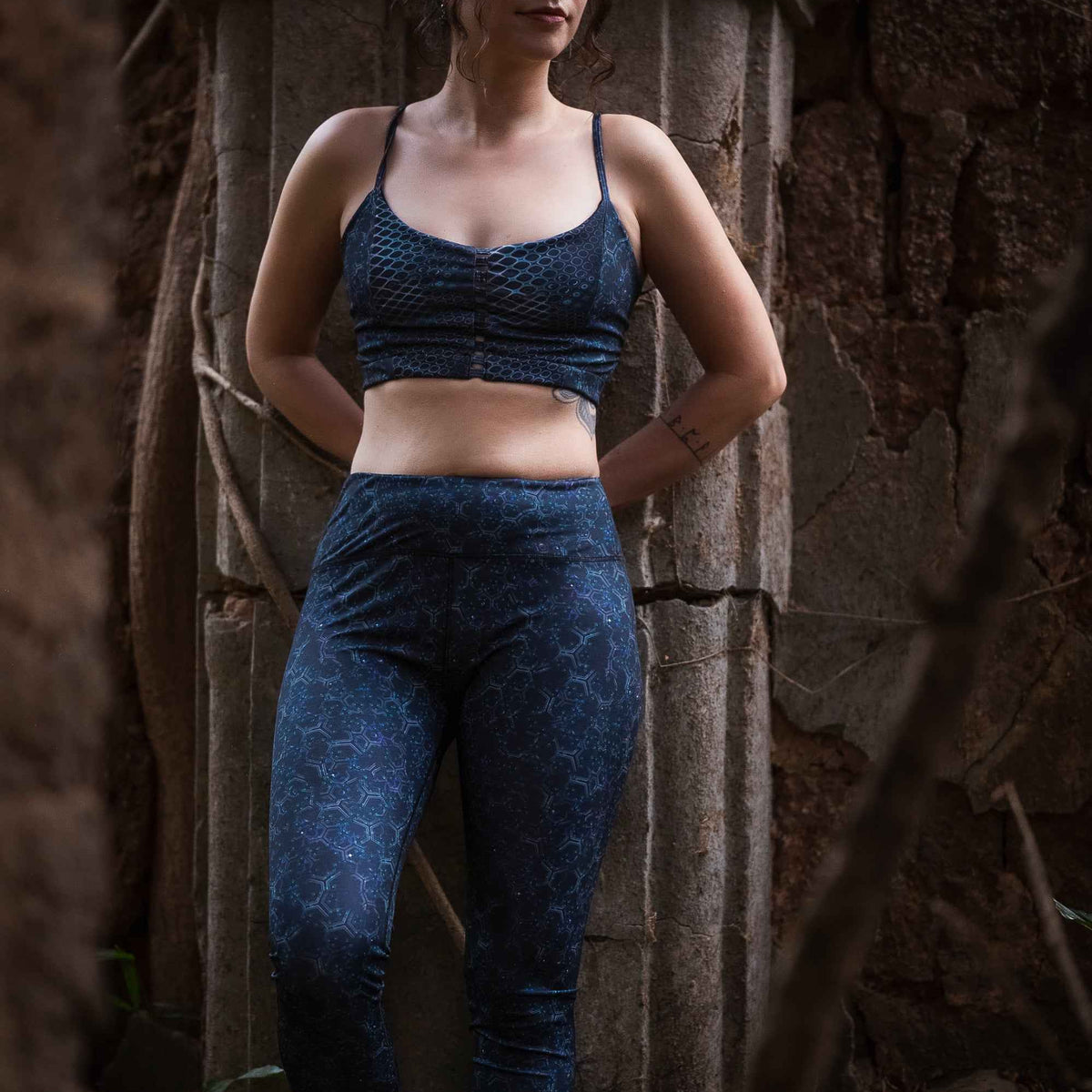HEXAGON DWELL | Women's Nylon Lycra Leggings | Pixie Psy Festival Rave Leggings