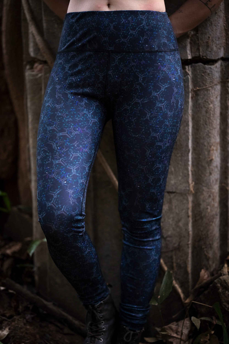 HEXAGON DWELL | Women's Nylon Lycra Leggings | Pixie Psy Festival Rave Leggings