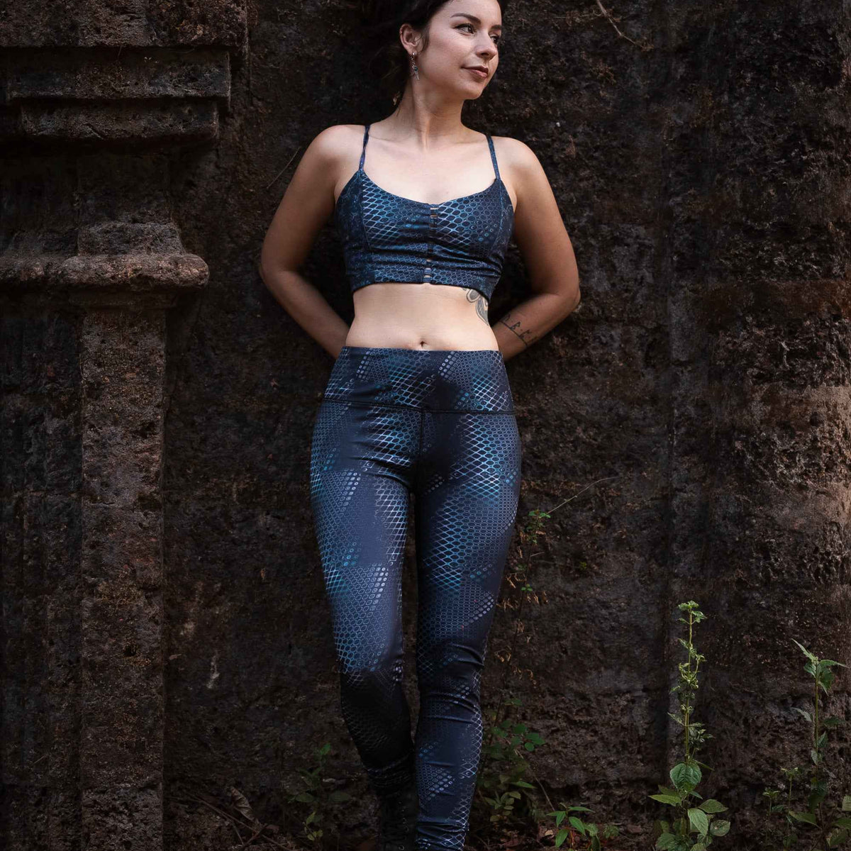 HEXAGON DWELL | Women's Nylon Lycra Leggings | Pixie Psy Festival Rave Leggings