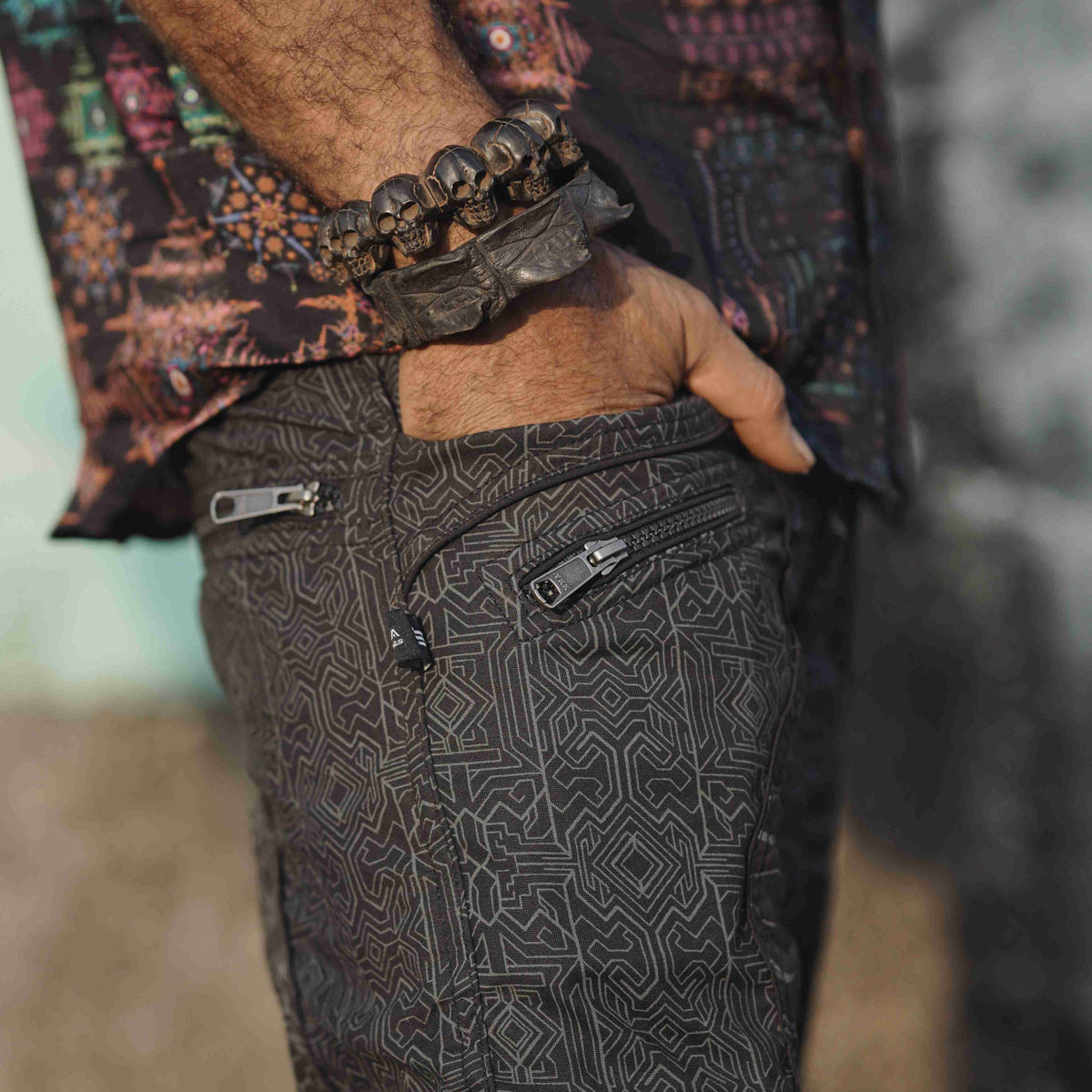 adjustable waist black cargo pants men with drawstring and YKK zippers