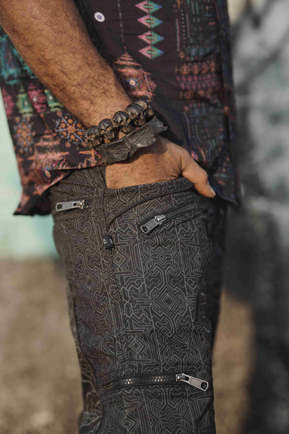 adjustable waist black cargo pants men with drawstring and YKK zippers