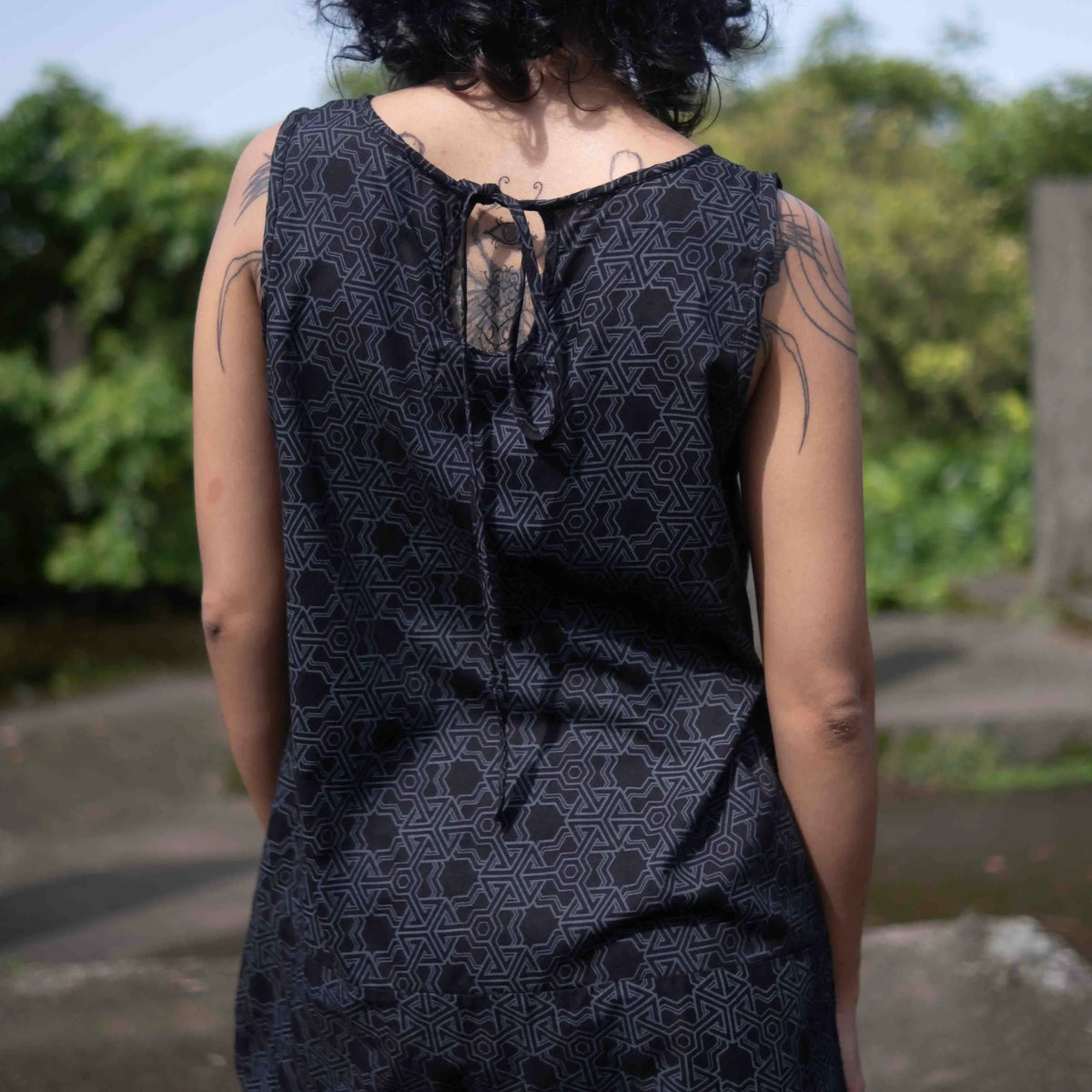 geometric print festival dress back design