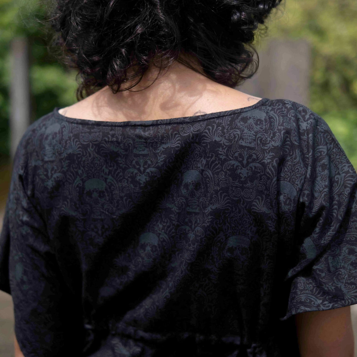 gothic festival top skull back side pattern close up