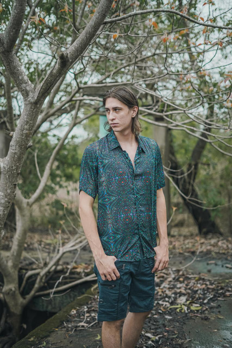 men’s bamboo shirt short sleeve psychedelic festival wear