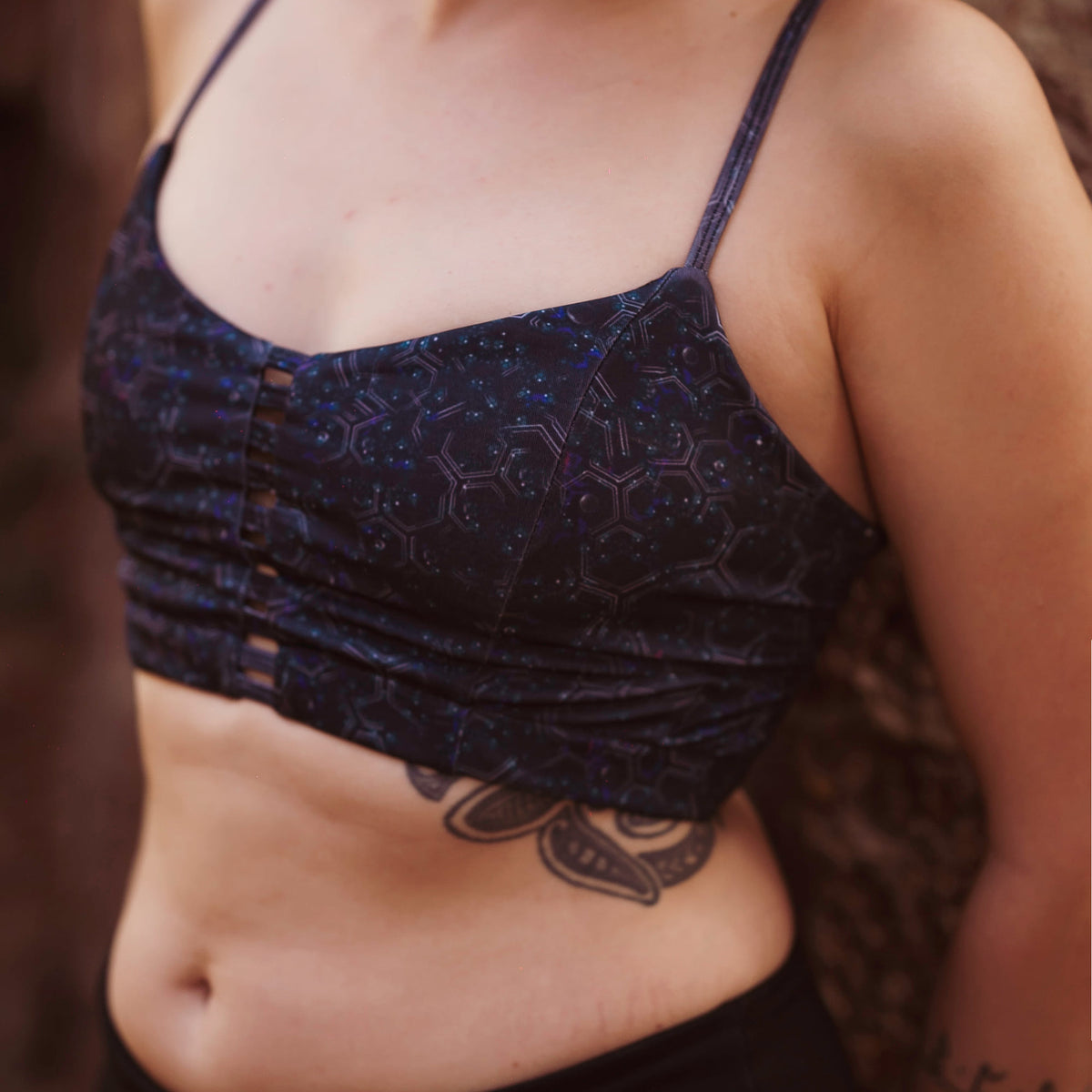 HEXAGON DWELL | Nylon Lycra Women's Crop Top | Printed Festival Tube Tops