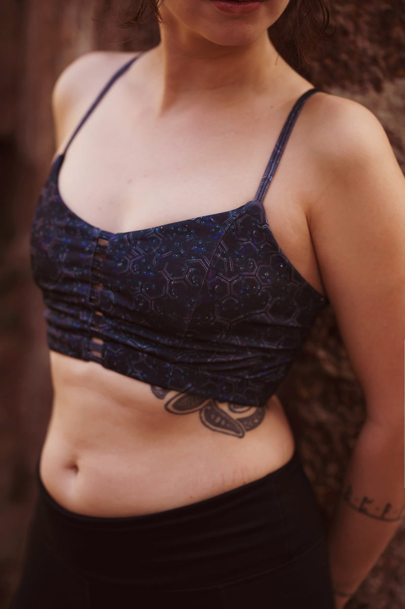 HEXAGON DWELL | Nylon Lycra Women's Crop Top | Printed Festival Tube Tops